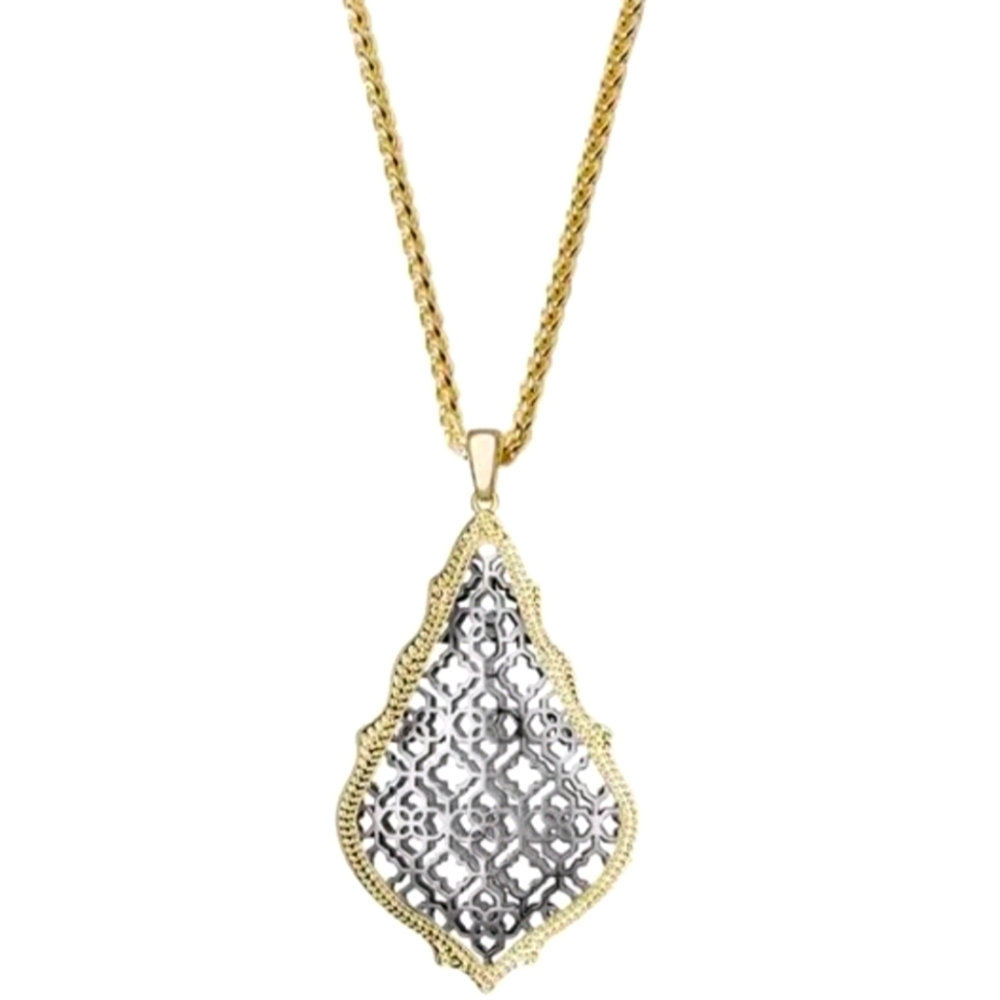 KENDRA SCOTT Aiden Necklace Gold Long Chain Filagree Pendant Silver Gold